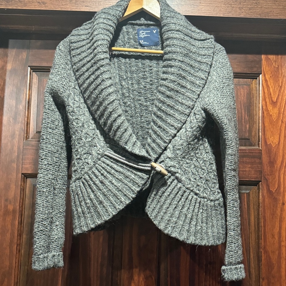 American Eagle Outfitters Gray Shawl Collar Cardigan